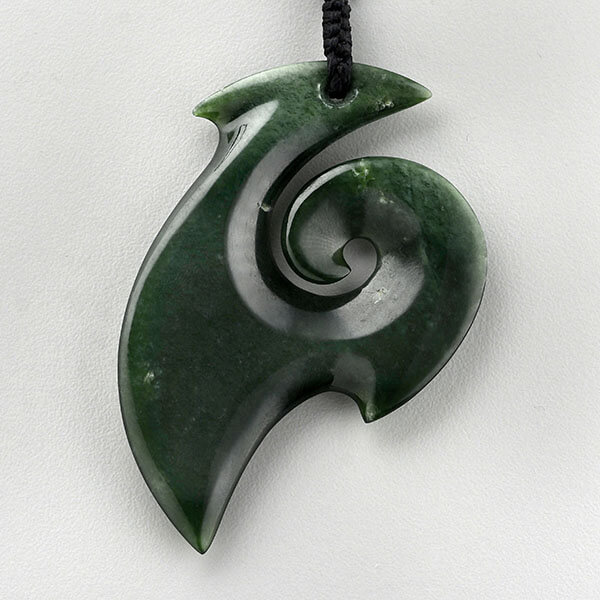 Green Jade Whale Tail Fish Hook Pendant NZ Maori Hei Matau