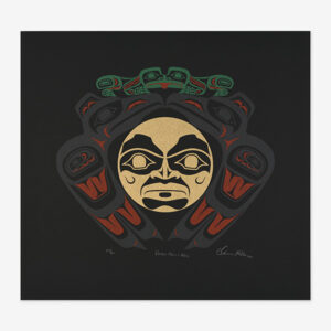 Raven, Moon, & Frog Print in Gold by Northwest Coast Native Artist Clarence Mills