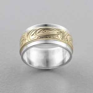 Silver and Gold Killerwhale Ring by Northwest Coast Native Artist Lloyd Wadhams Jr.