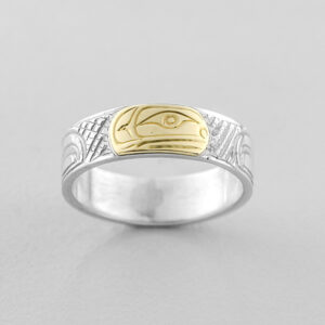 Silver and Gold Killerwhale Ring by Northwest Coast Native Artist Lloyd Wadhams Jr.