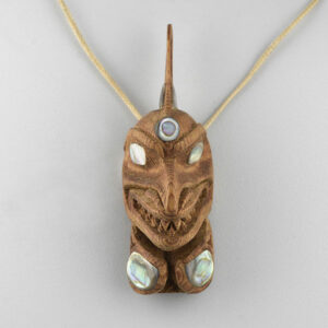 Wood and Abalone Shell Killerwhale Amulet by Northwest Coast Native Artist Tom Eneas
