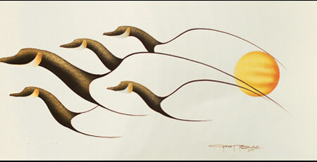 Family of Geese Original Painting by Plains Native Artist Garnet Tobacco