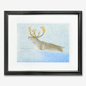 Framed Wading Caribou Drawing by Inuit Native Artist Qavavau Manumie