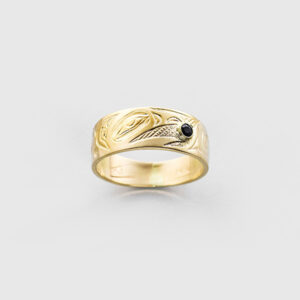 Gold Raven Ring with Sapphire by Northwest Coast Native Artist Kelvin Thompson