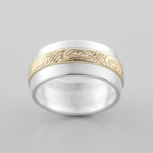 Silver and Gold Killerwhale Ring by Northwest Coast Native Artist Lloyd Wadhams Jr.