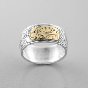 Silver and Gold Killerwhale Ring by Northwest Coast Native Artist Lloyd Wadhams Jr.