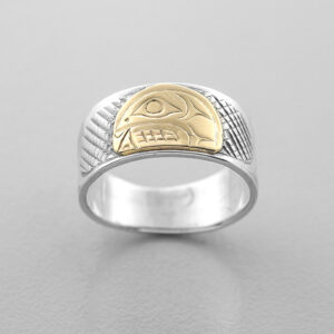 Silver and Gold Killerwhale Ring by Northwest Coast Native Artist Lloyd Wadhams Jr.