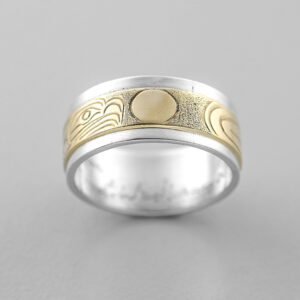 Silver and Gold Eagle and Moon Ring by Northwest Coast Native Artist Lloyd Wadhams Jr.