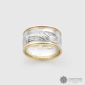 Engraved Sterling Silver 14K Yellow Gold Ring by Northwest Coast Native Artist John Lancaster