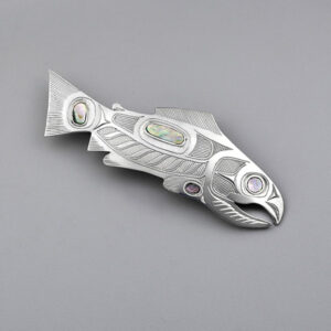 Silver and Abalone Shell Salmon Pendant by Northwest Coast Native Artist Barry Wilson
