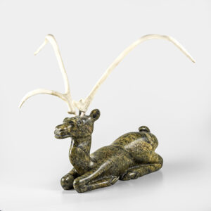 Stone and Antler Caribou Sculpture by Inuit Native Artist Joanassie Manning