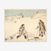 Man with Seal and Woman Jigging for Fish Original Drawing by Inuit Artist Peter Pitseolak