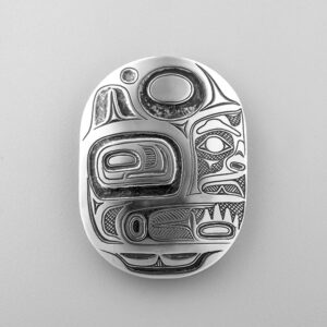 Silver Killerwhale and Human Pendant by Northwest Coast Native Artist Barry Wilson