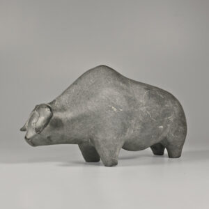 Stone Muskox Sculpture by Inuit Native Artist Mathew Aqigaaq