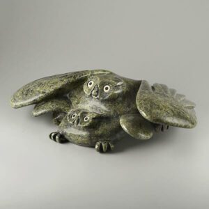 Stone and Bone Owl Sculpture by Inuit Native Artist Joanassie Manning