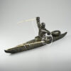 Stone, Wood, and Cord Kayak Hunter Sculpture by Inuit Native Artist Noah Jaw