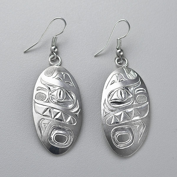 Silver Dogfish Earrings by Northwest Coast Native Artist Alfred Davidson