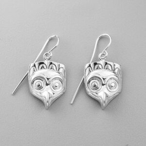 Silver Owl Earrings by Northwest Coast Native Artist Lyle Wilson