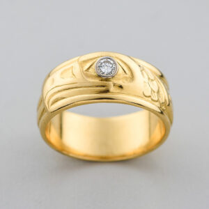 Gold Eagle Ring with Diamond by Northwest Coast Native Artist Jim Hart