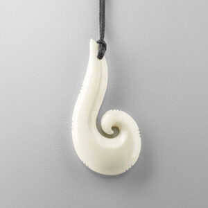 Cattle Bone Hei Matau Pendant by Maori Artist