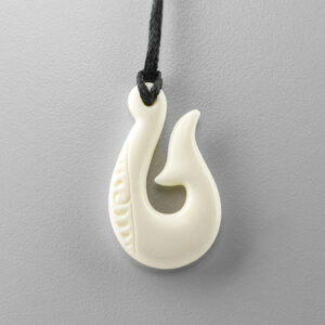 Cattle Bone Hei Matau Pendant by Maori Artist