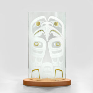 Glass and Gold Eagle Pole with Wood Base by Native Artist Geoff Greene