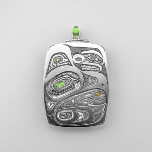 Gold, Silver, and Abalone Shell Thunderbird, Bear, Human, and Frog Pendant by Northwest Coast Native Artist David Neel