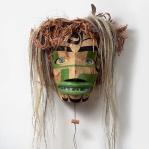 Wood, Bark, Hair, and Abalone Shell Shaman Mask by Northwest Coast Native Artist Moy Sutherland