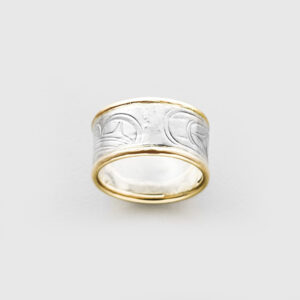 Silver and Gold Wolf Ring by Native Artist John Lancaster