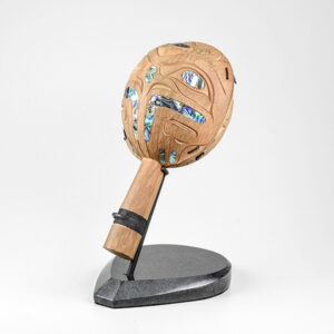 Wood and Abalone Shell Thunderbird Rattle by Native Artist Moy Sutherland