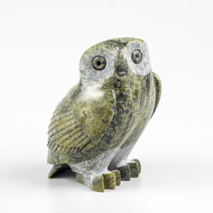 Stone Owl Sculpture by Inuit Native Artist Pitsiulak Qimirpik