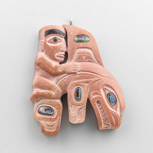 Catlinite, Argillite, and Abalone shell Gunarh and Killerwhale Pendant by Northwest Coast Native Artist Christian White