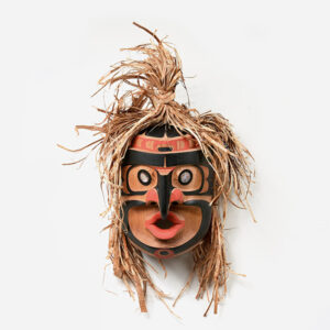 Wood, Bark, and Abalone Shell Grouse Mask by Northwest Coast Native Artist Shawn Karpes