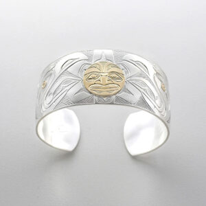 Silver and Gold Raven and Light Bracelet by Northwest Coast Native Artist Kelvin Thompson