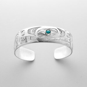 Silver and Turquoise Wolf Bracelet by Northwest Coast Native Artist David Neel