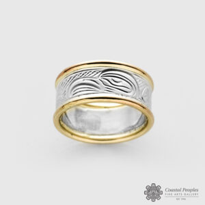 Engraved Silver and Gold Eagle Ring by Northwest Coast Native Artist John Lancaster
