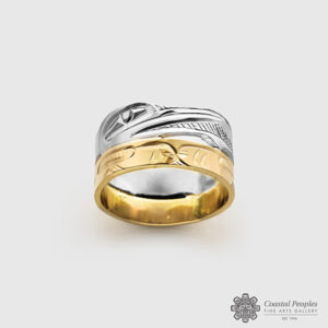 Engraved Sterling Silver and Gold Humminbird Ring by Northwest Coast Native Artist Corrine Hunt