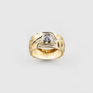 Gold Killerwhale Ring with Diamond by Northwest Coast Native Artist Ivan Thomas