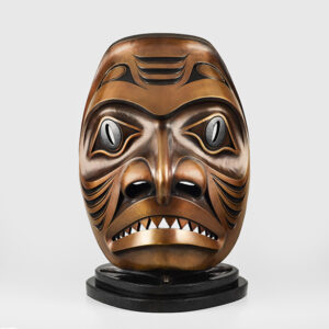 Bronze Dogfish Mask with Granite Base by Northwest Coast Native Artist Ben Davidson