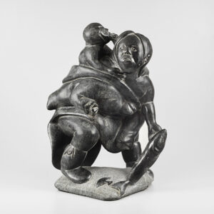 Stone Mother and Child Sculpture by Inuit Artist Peter Boy Ittukadlak