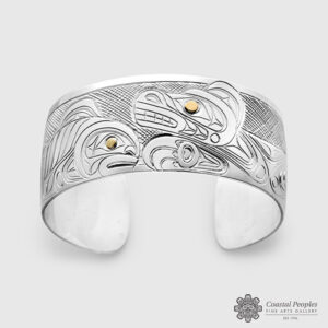 Silver and Gold Bear and Salmon Bracelet by Northwest Coast Native Artist Don Lancaster