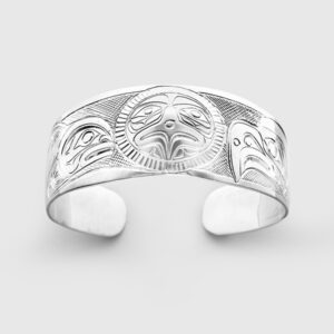Silver Salmon Eagle and Moon Bracelet by Native Artist Don Lancaster