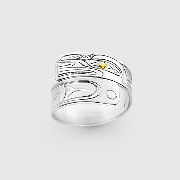 Silver and Gold Wolf Wrap Ring by Native Artist Don Lancaster