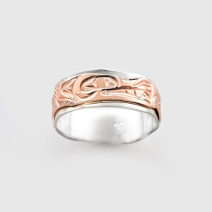 Rose Gold and White Gold Wolf & Turtle Ring by Native Artist Corrine Hunt