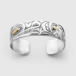 Silver & Gold Wolf and Moon Bracelet by Native Artist David Neel