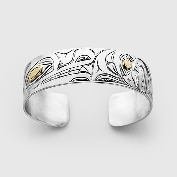 Silver & Gold Wolf and Moon Bracelet by Native Artist David Neel