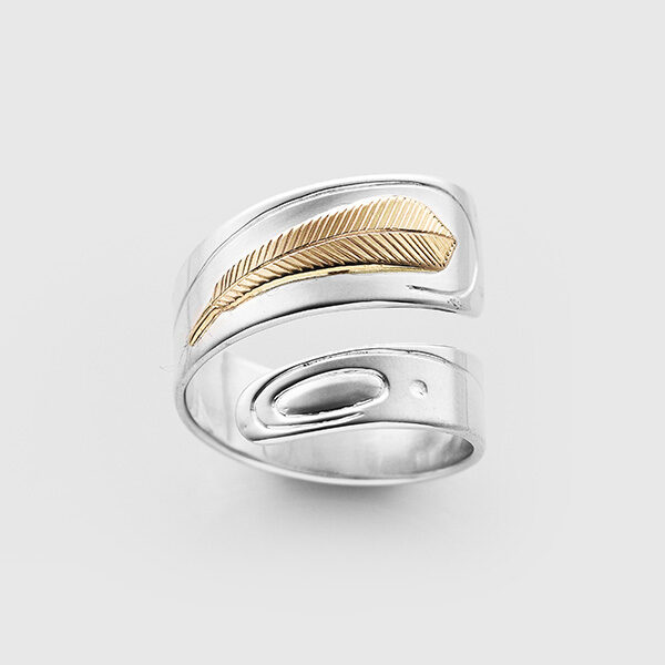Silver and Gold Feather Ring by Walter Davidson