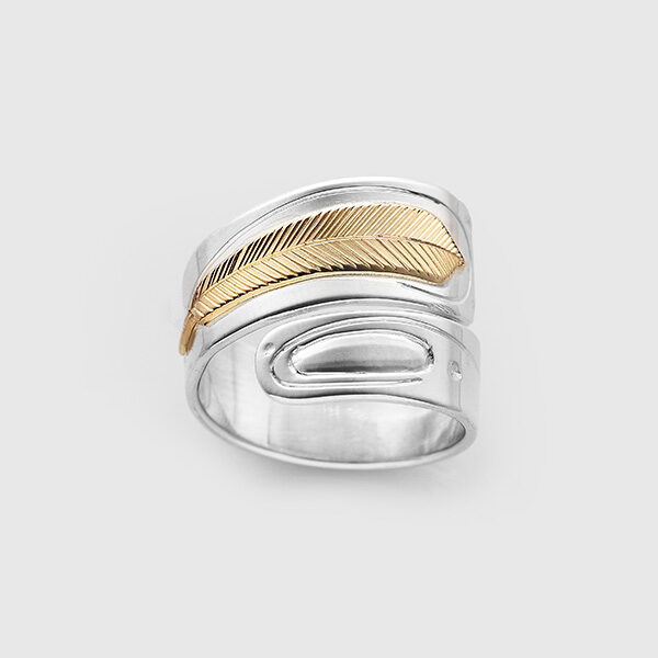 Silver and Gold Feather Ring by Walter Davidson