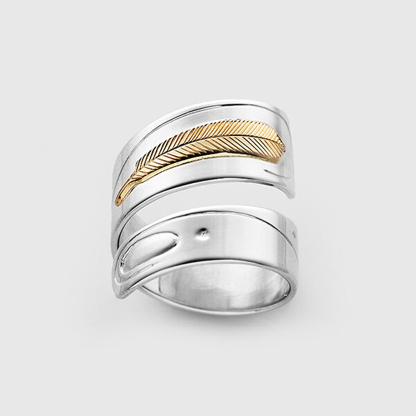 Silver and Gold Feather Ring by Walter Davidson