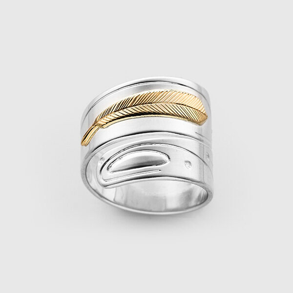 Silver and Gold Feather Ring by Walter Davidson